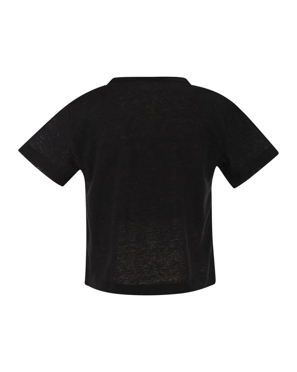 Majestic Black Stretch Linen T-Shirt With V-Neck