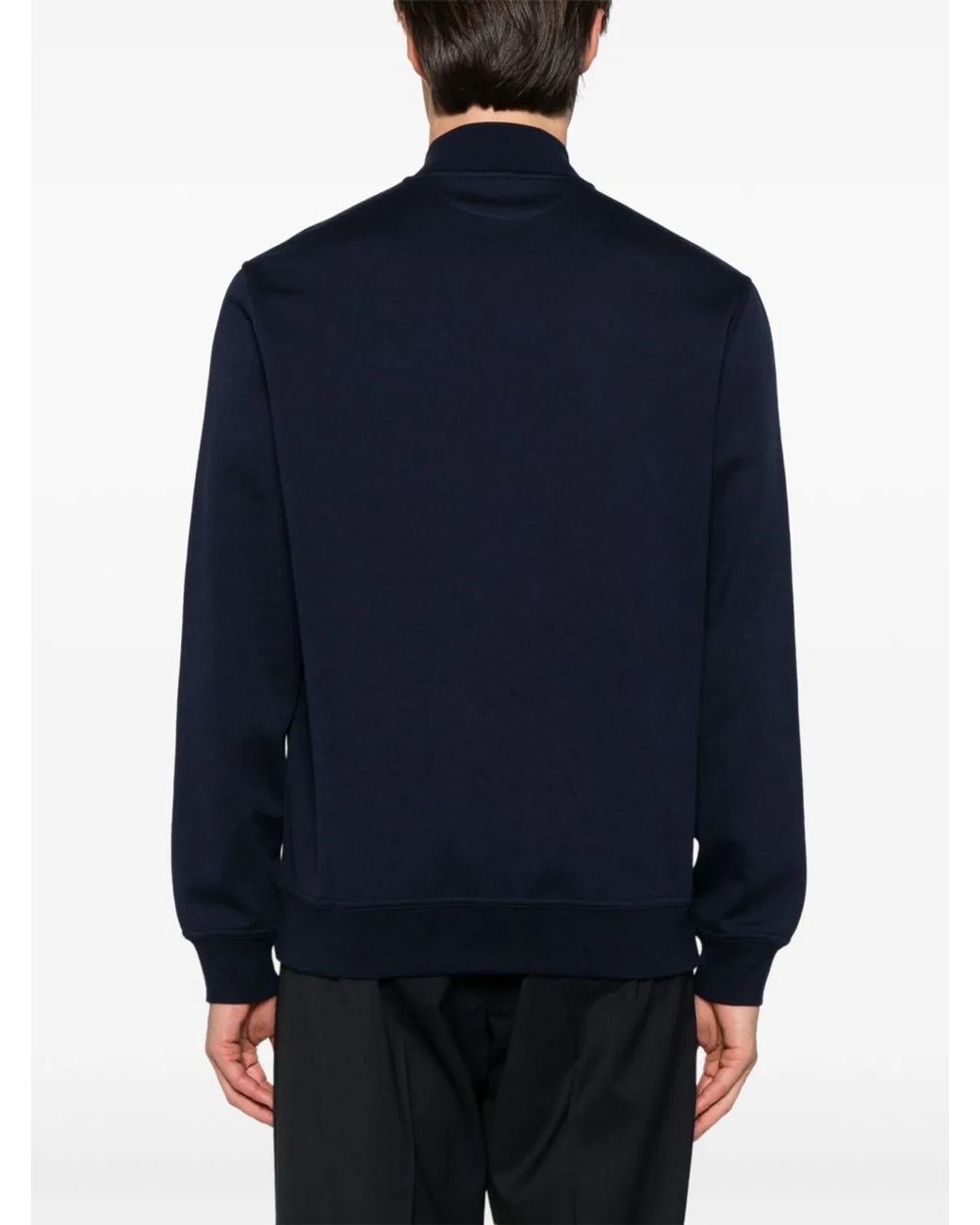 Brunello Cucinelli Blue Oxford Cotton-Blend Zip-Up Sweatshirt Featuring A Ribbed Crew Neck And Side Pockets for men