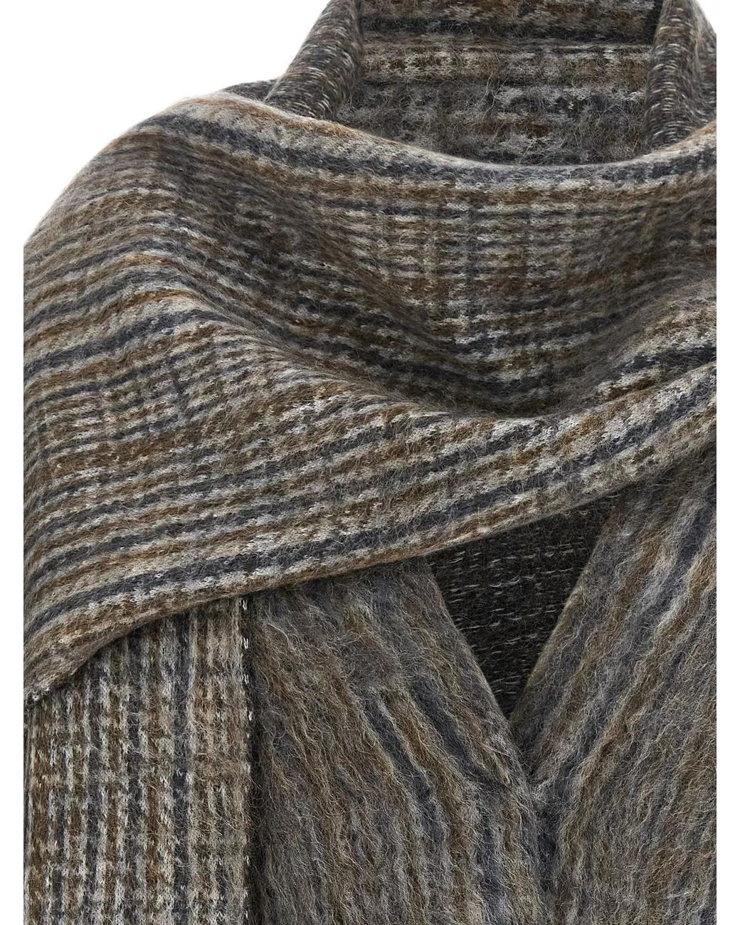 Brunello Cucinelli Gray Cardigan With Scarf