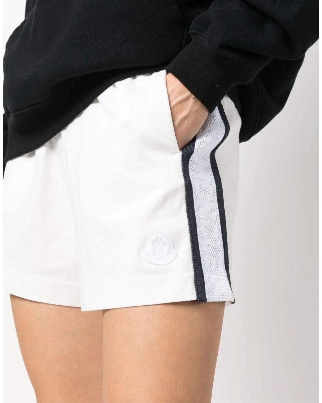 Moncler White Stripe Detail Logo Mini Shorts For