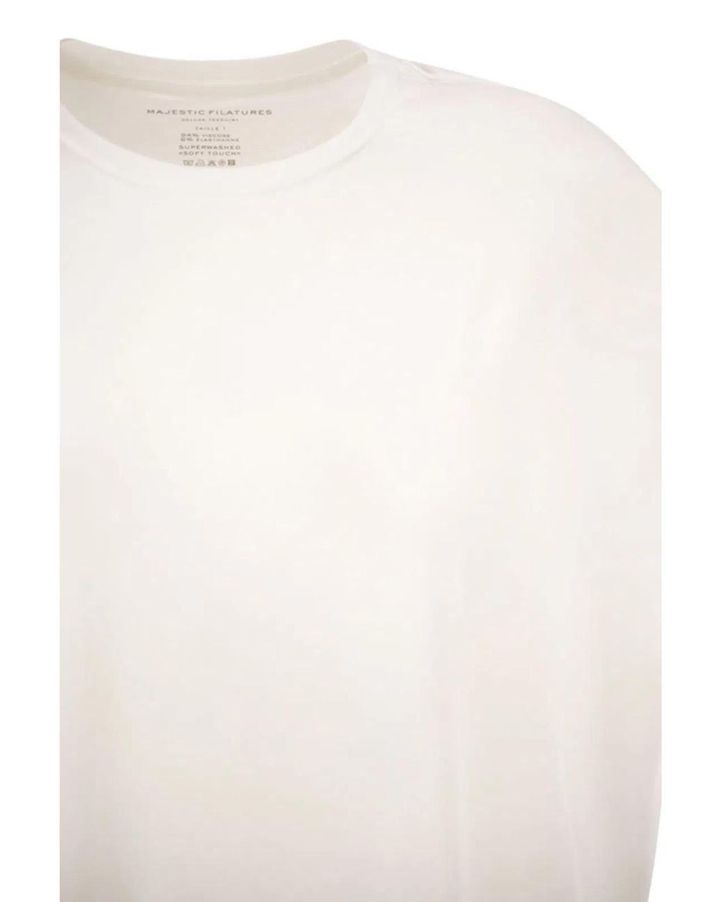 Majestic White Stretch Viscose T-Shirt With Round Neckline