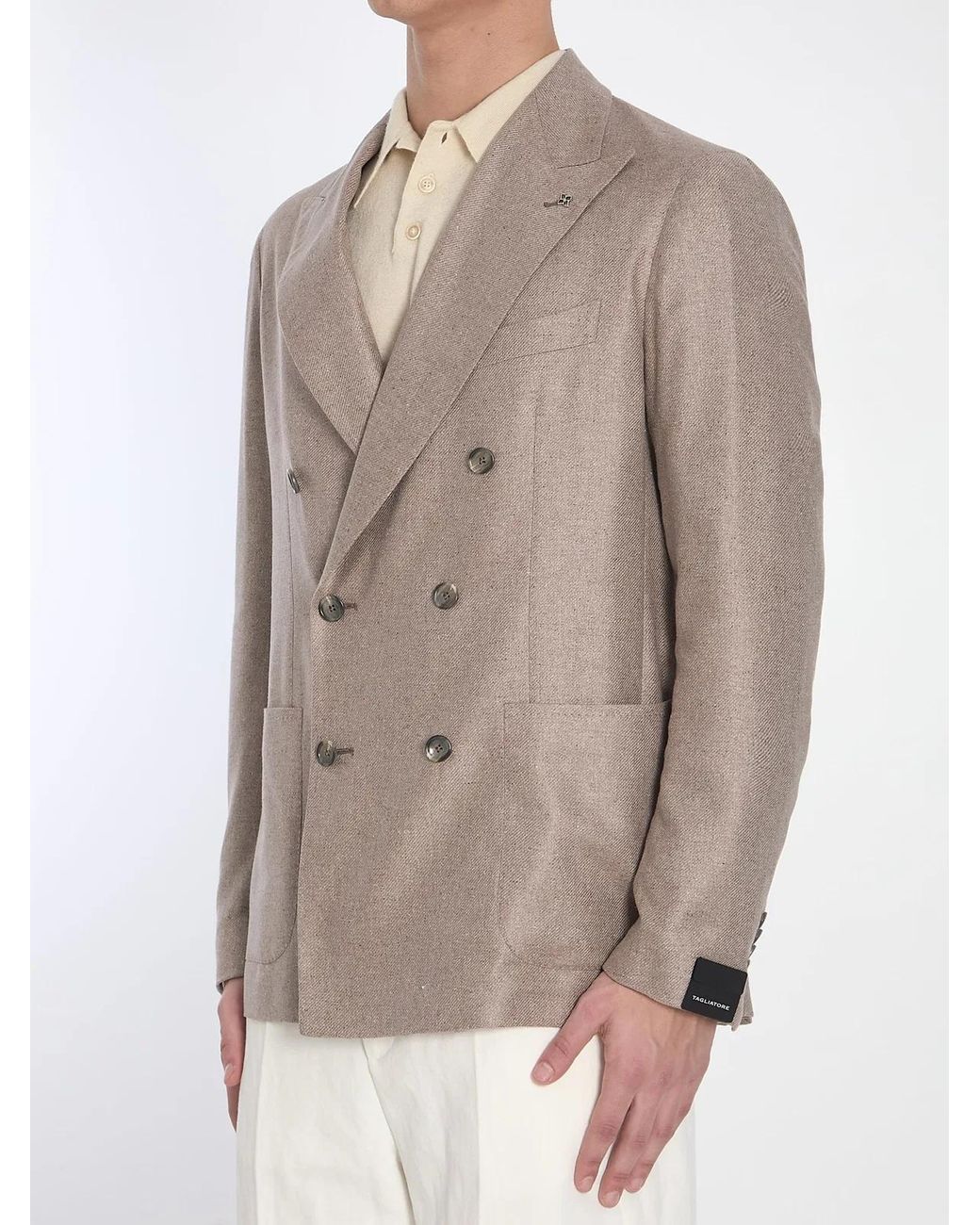Tagliatore Brown Double-Breasted Silk Jacket for men