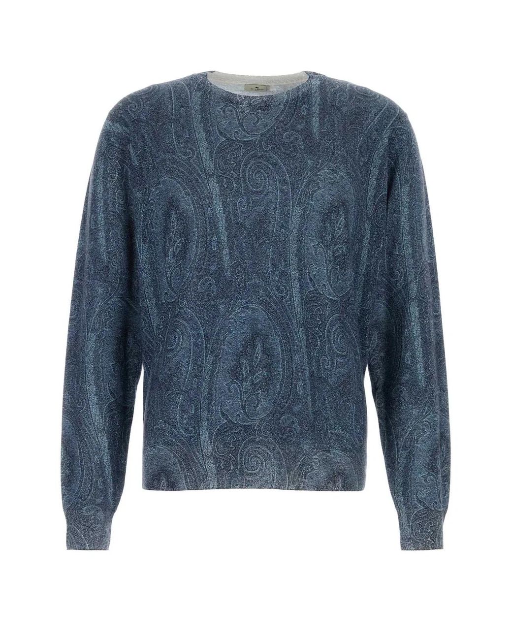 Etro Blue Embroidered Silk Blend Sweater for men