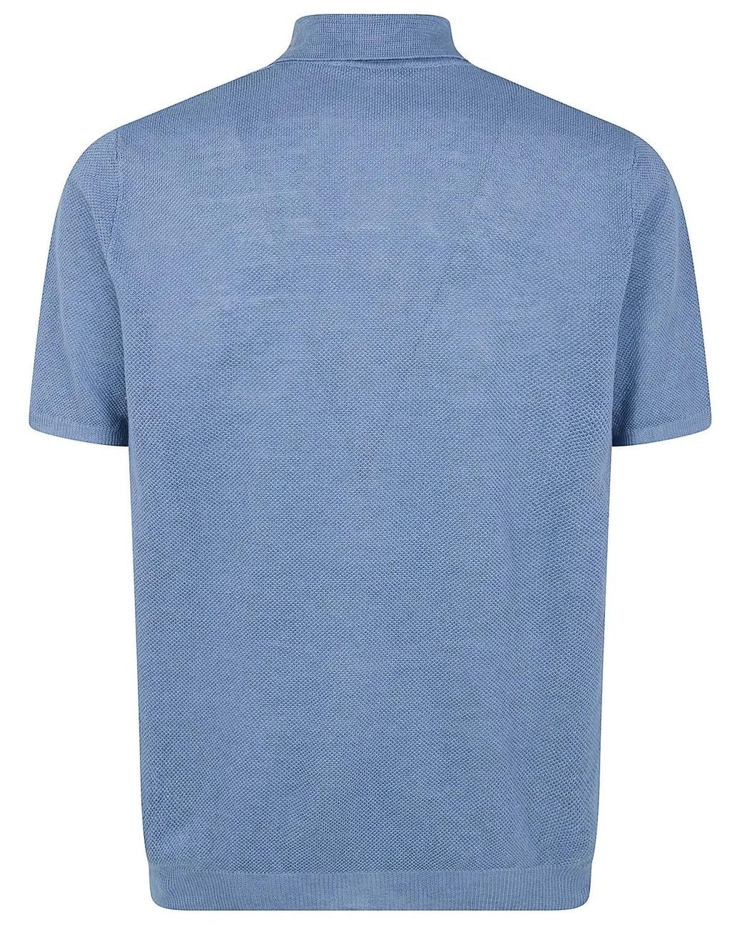Nuur Blue Short Sleeved Polo Neck Piquet Stitch T-Shirt for men