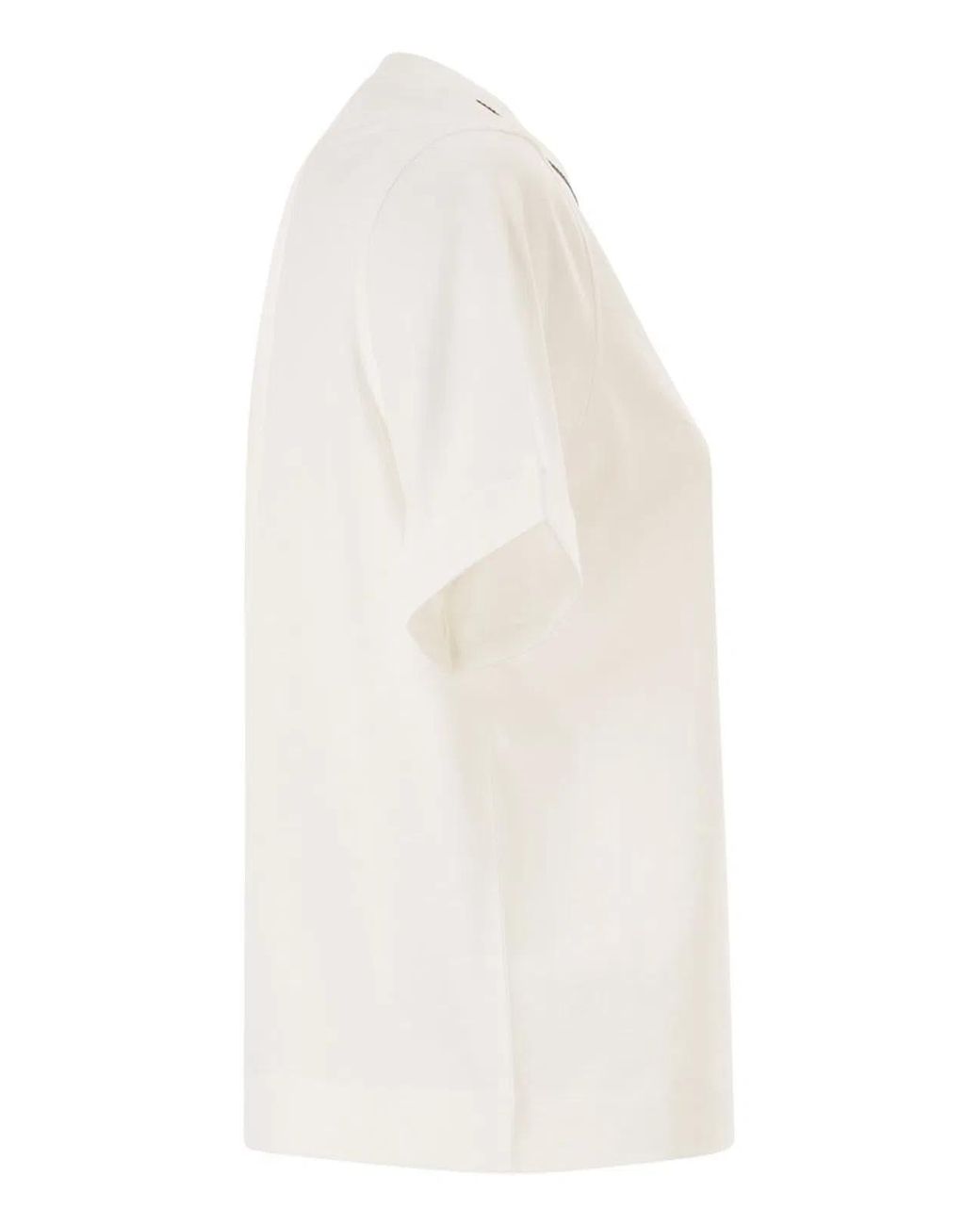 Brunello Cucinelli White Cotton Jersey T-Shirt With Shiny Trims