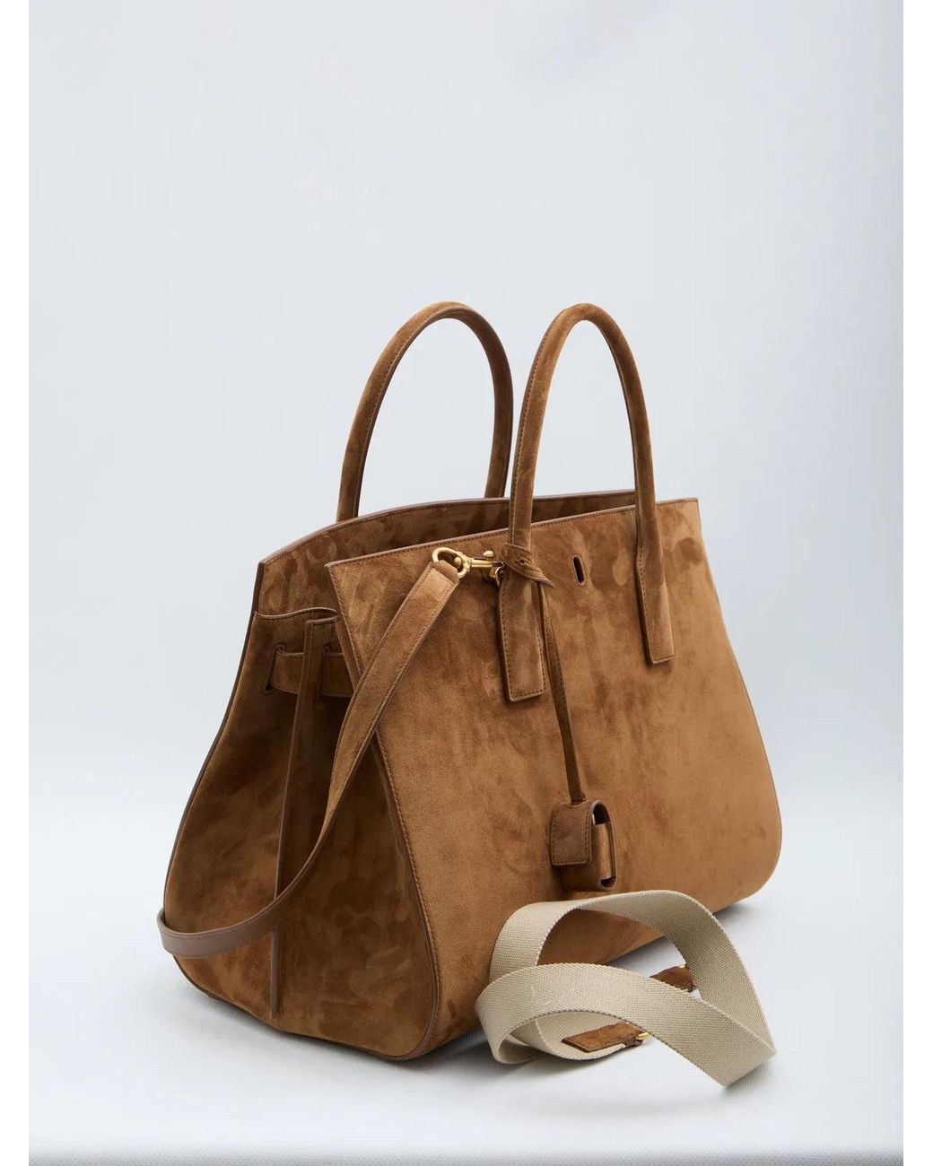 Saint Laurent Brown Camel Suede Sac De Jour Shopping Bag