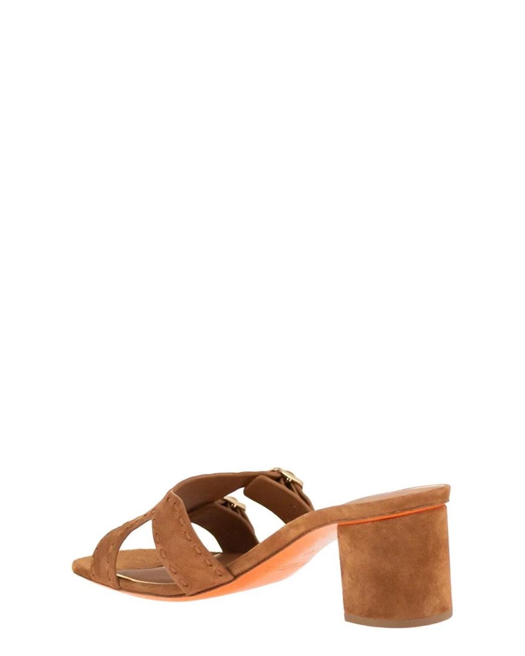 Santoni Brown Suede Mule Sandals With Double Buckle And Block Heel