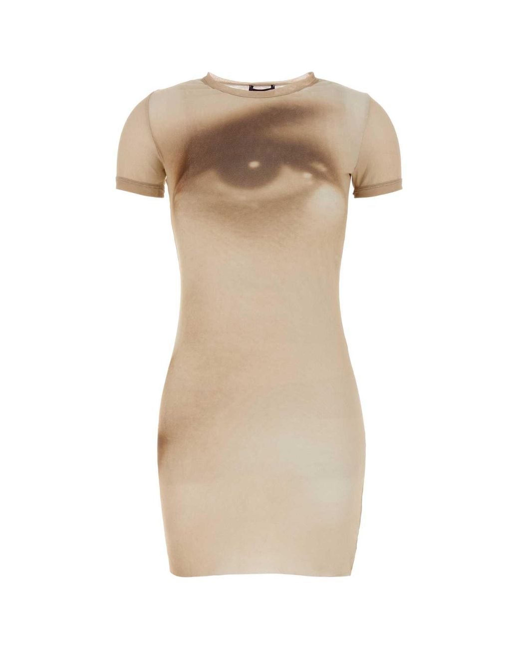 Jean Paul Gaultier Natural Mesh Mini Short Dress With Printed Face