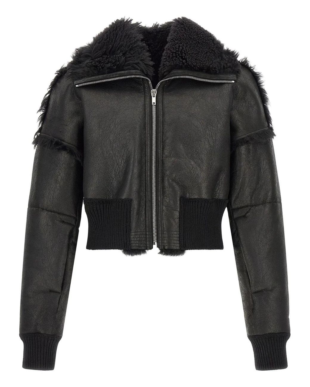 Rick Owens Black Lamb Fur Leather Jacket Clothing for men