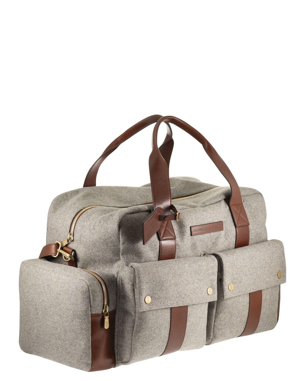 Brunello Cucinelli Brown Wool And Cashmere-Blend Travel Bag With Leather Details for men