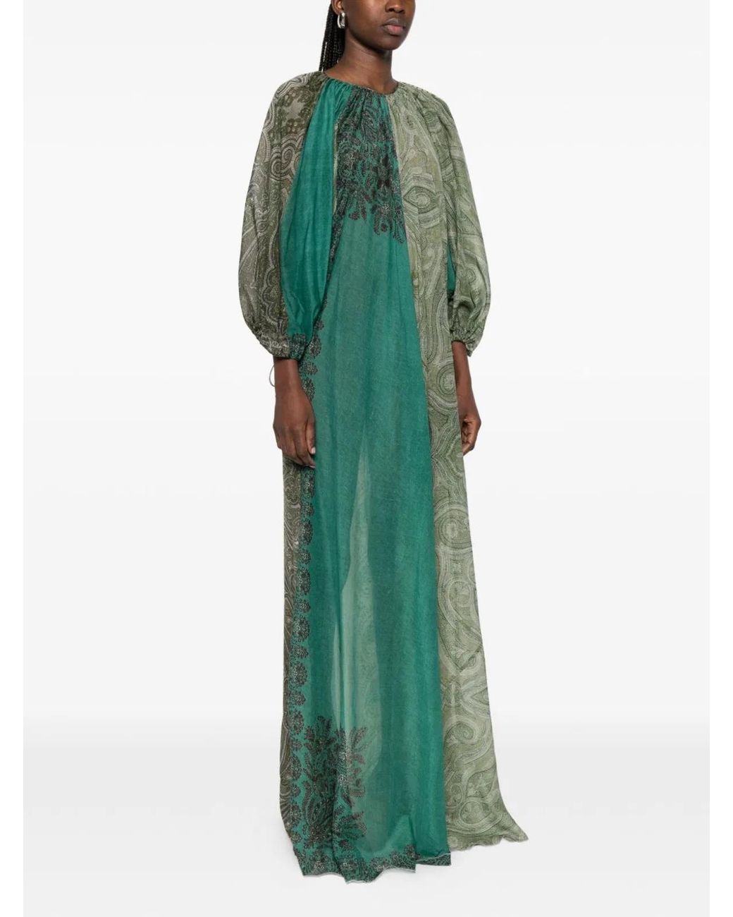 Pierre Louis Mascia Green Silk And Cotton Blend Long Dress