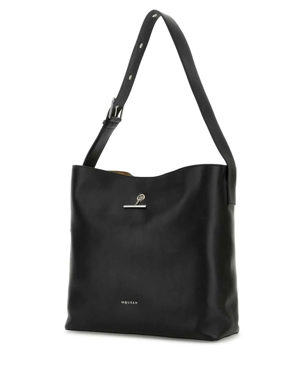 McQueen Black Leather Pendant Shopping Bag for men
