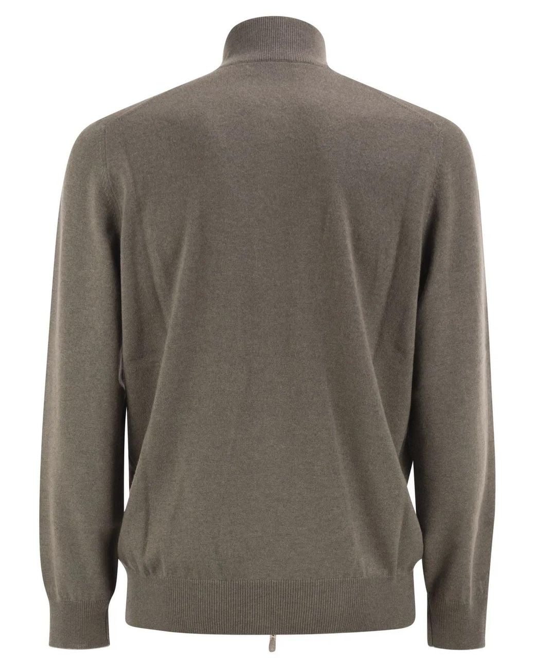 Brunello Cucinelli Gray High-Necked Cashmere Cardigan With Zip for men