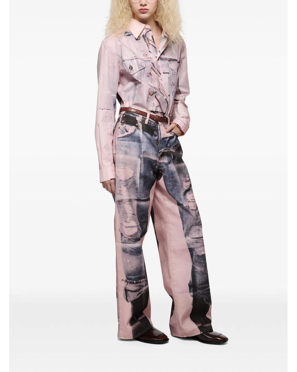 Acne Pink Trompe L'Oeil Print Trousers for men