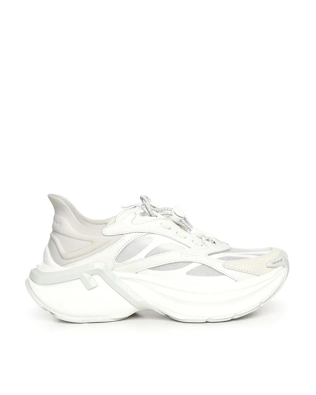 Fendi White F-Light Mesh And Leather Sneaker
