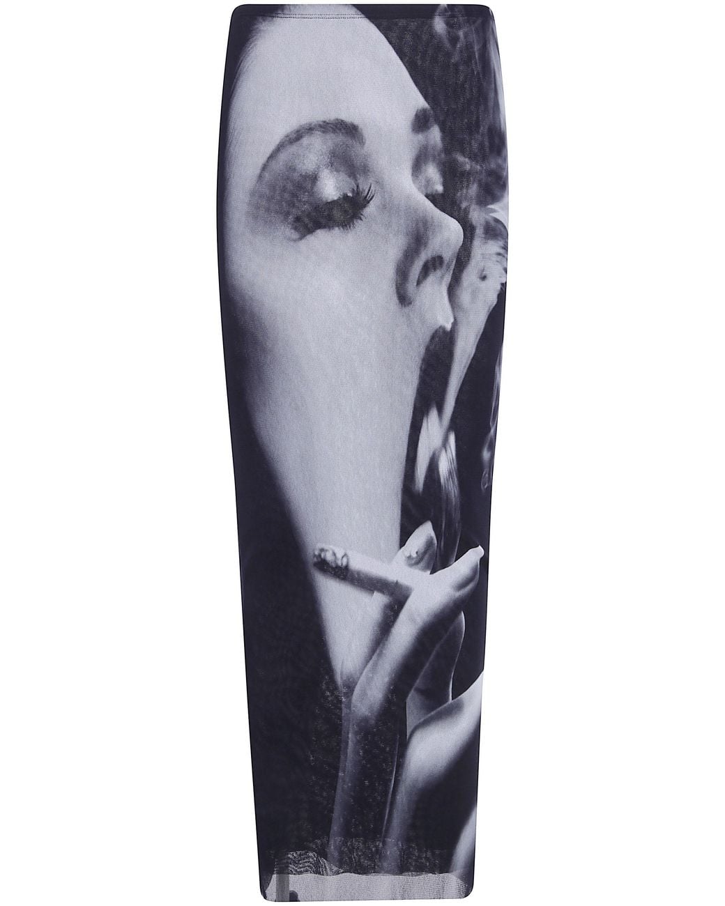 Jean Paul Gaultier Blue Mesh Long Skirt Printed "Smoking