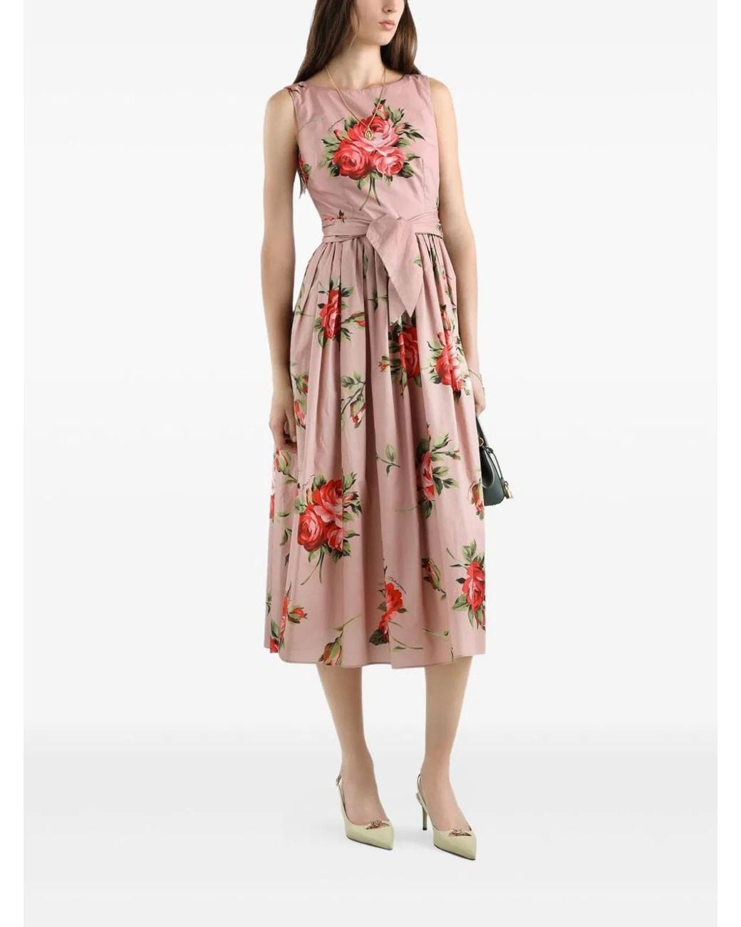 Dolce & Gabbana Pink Dolce & Gabbana Rose Bouquet Print Midi Dress