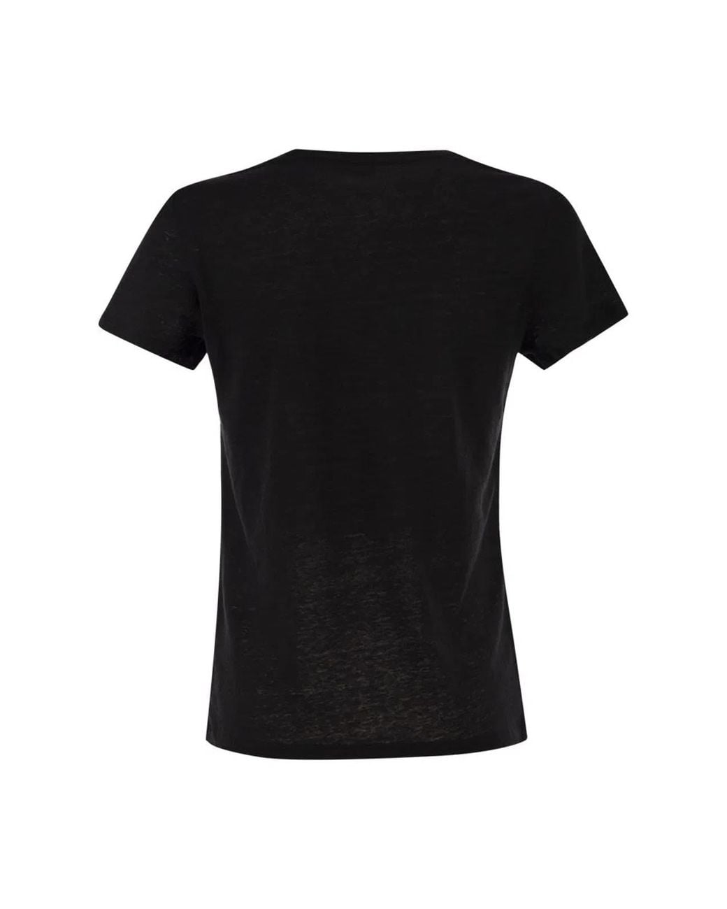Majestic Black Stretch Linen T-Shirt With Round Neckline