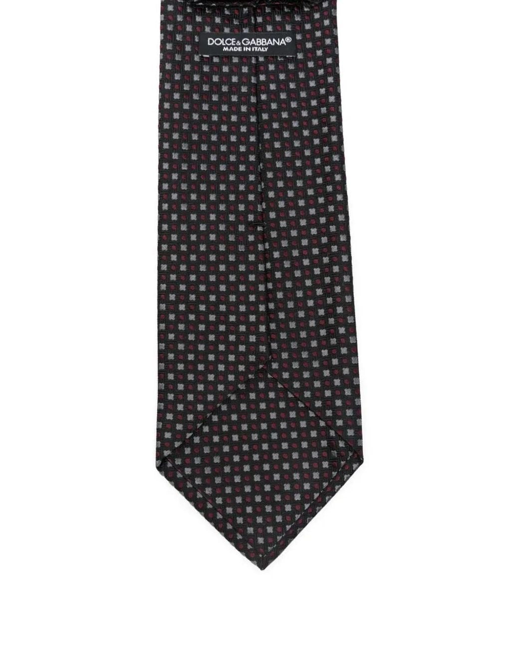 Dolce & Gabbana White Dolce & Gabbana Geometric-Pattern Silk Tie Accessories for men