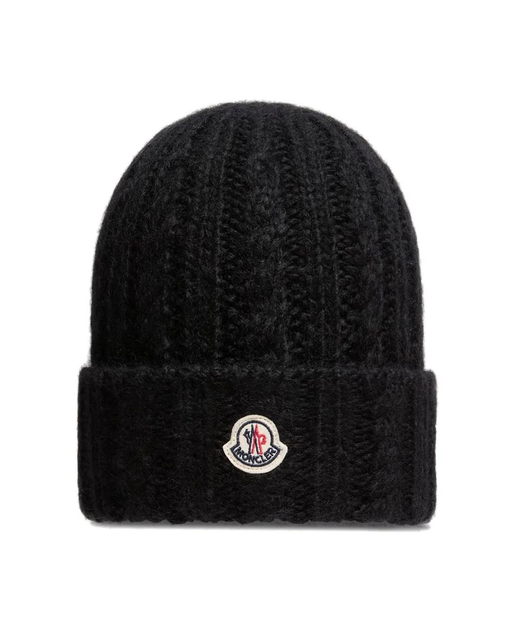 Moncler Black Wool Blend Braided Hat