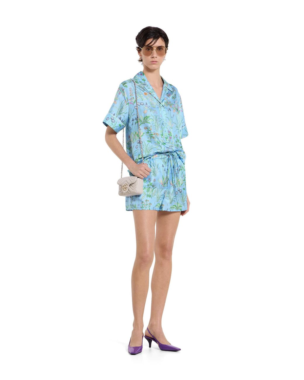 Gucci Blue Printed Silk Twill Shorts
