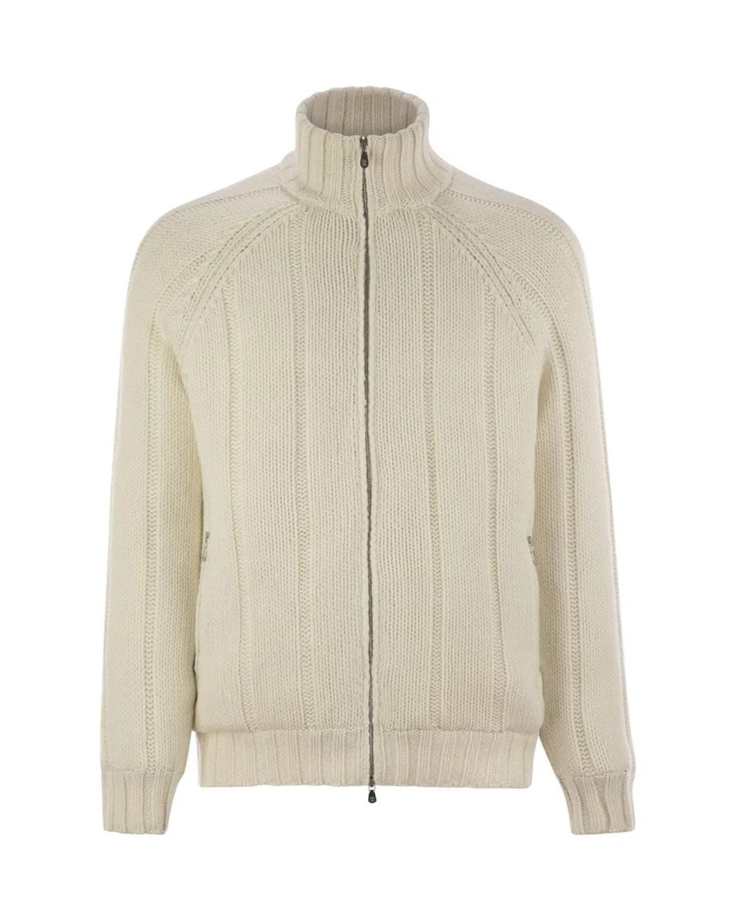 Brunello Cucinelli Natural Cashmere Knit Down Jacket With Zip for men