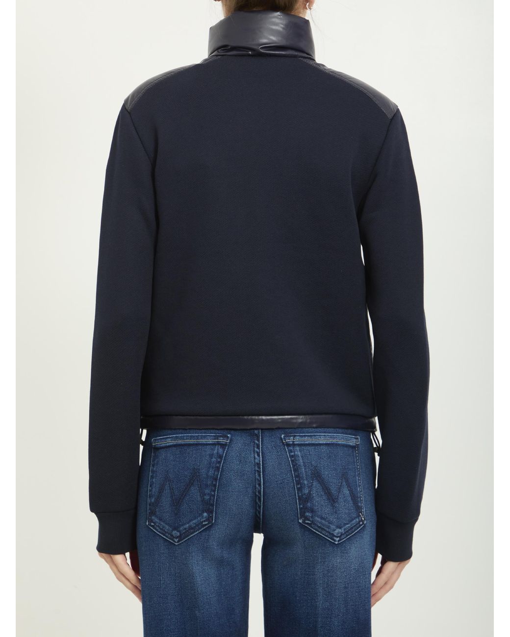 Moncler Blue Cotton Zip-Up Sweatshirt With Nylon Front