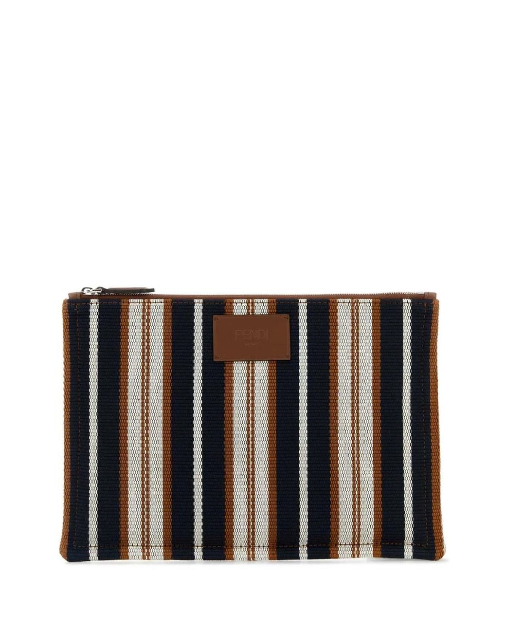 Fendi Black Embroidered Canvas Signature Pouch for men