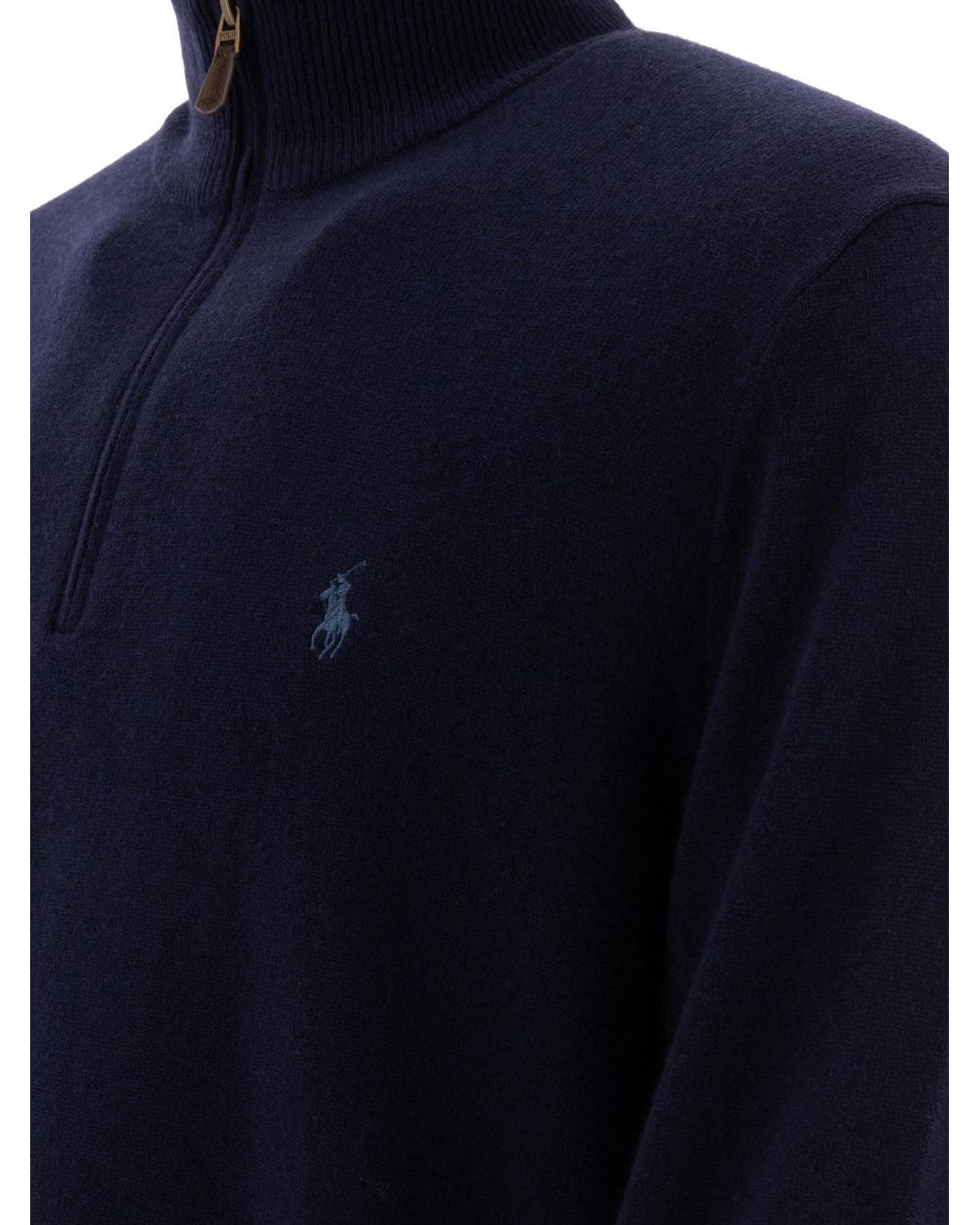 Polo Ralph Lauren Blue Wool Half-Zip Sweater for men