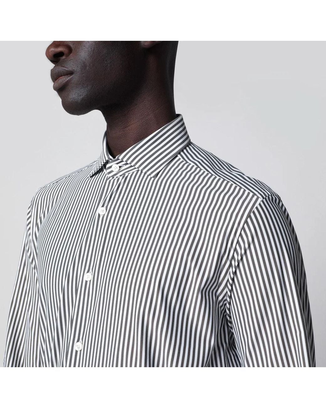 Xacus Gray Active Striped Tailor Fit Shirt for men