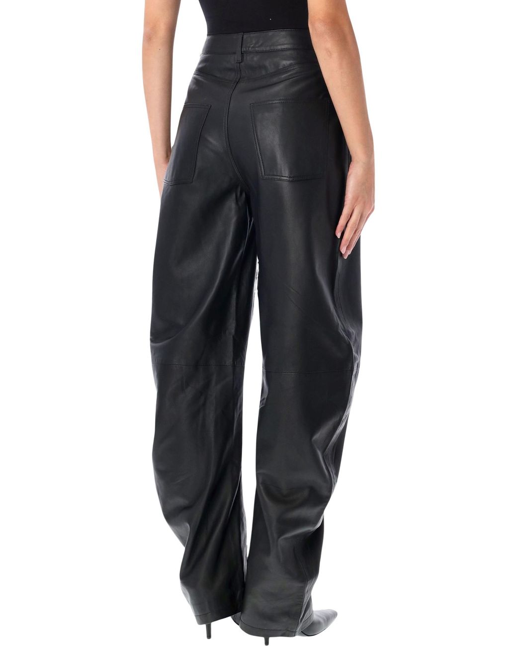 ROTATE BIRGER CHRISTENSEN Black Wide-Leg Leather Trousers