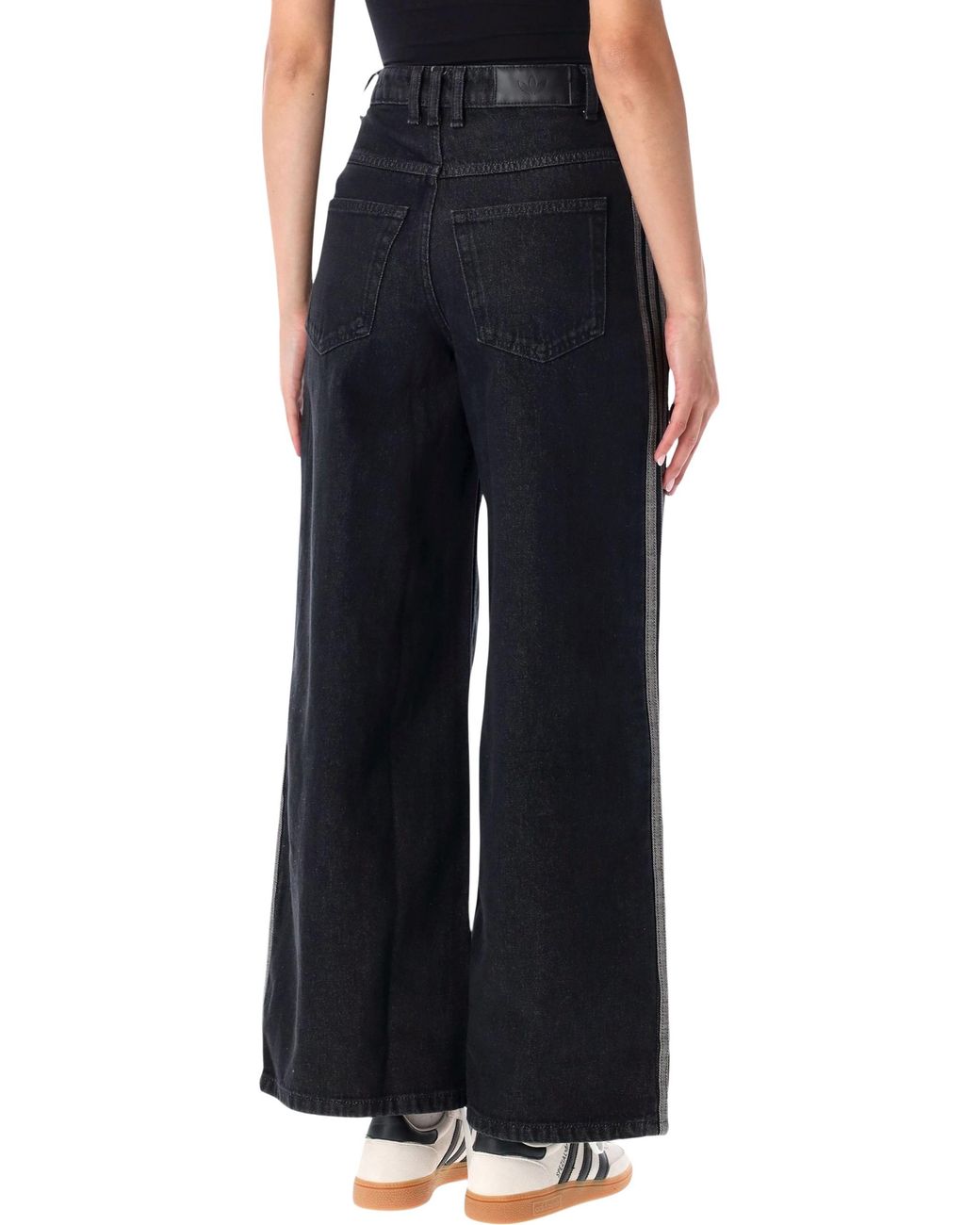 Adidas Originals Black High-Rise Wide-Leg Jeans With Side Stripes