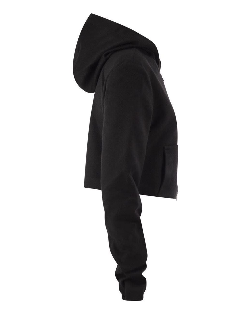 7 For All Mankind Black Cropped Wool And Cashmere-Blend Hooded Jacket