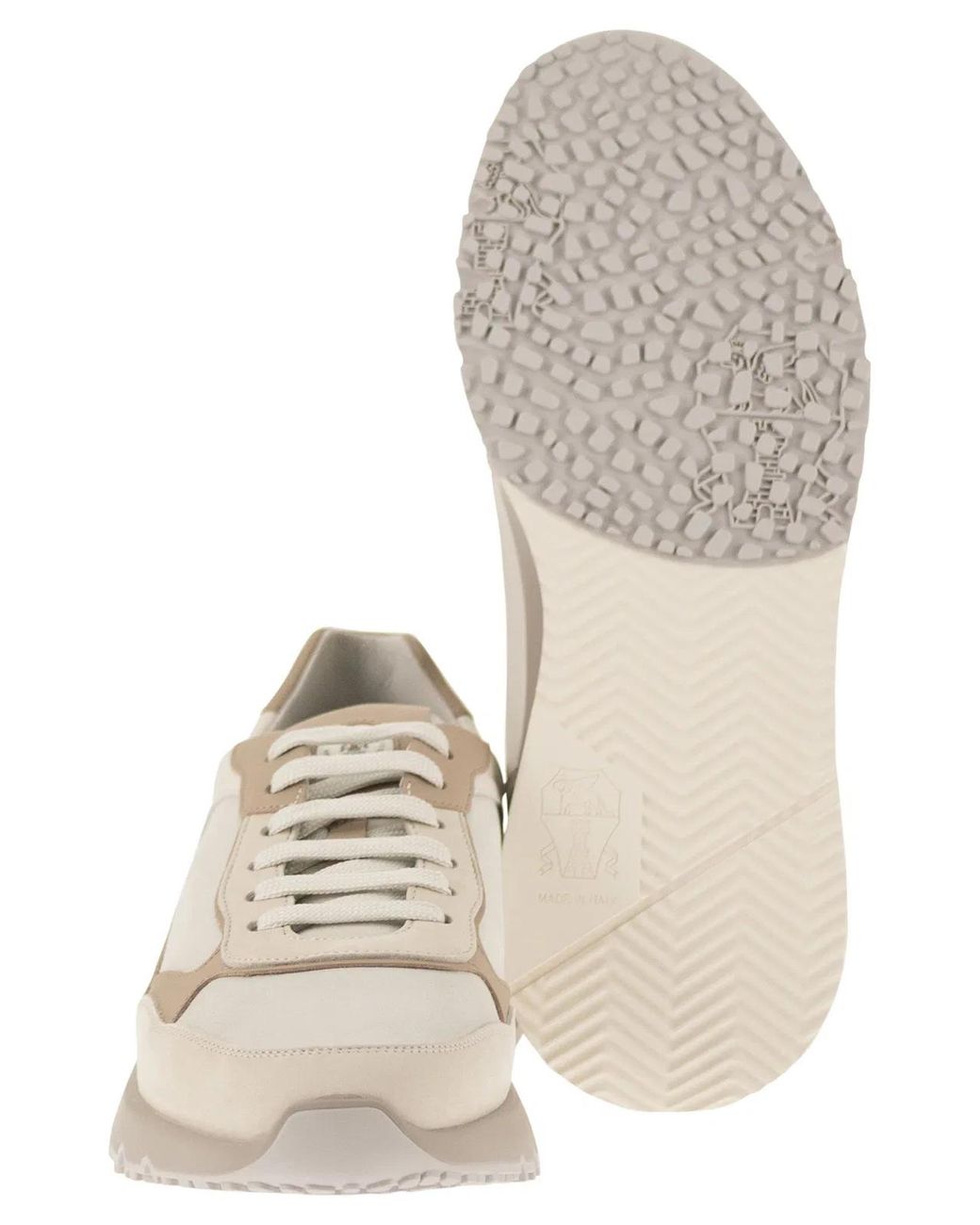 Brunello Cucinelli Natural Multicolour Leather And Suede Runner Sneakers for men