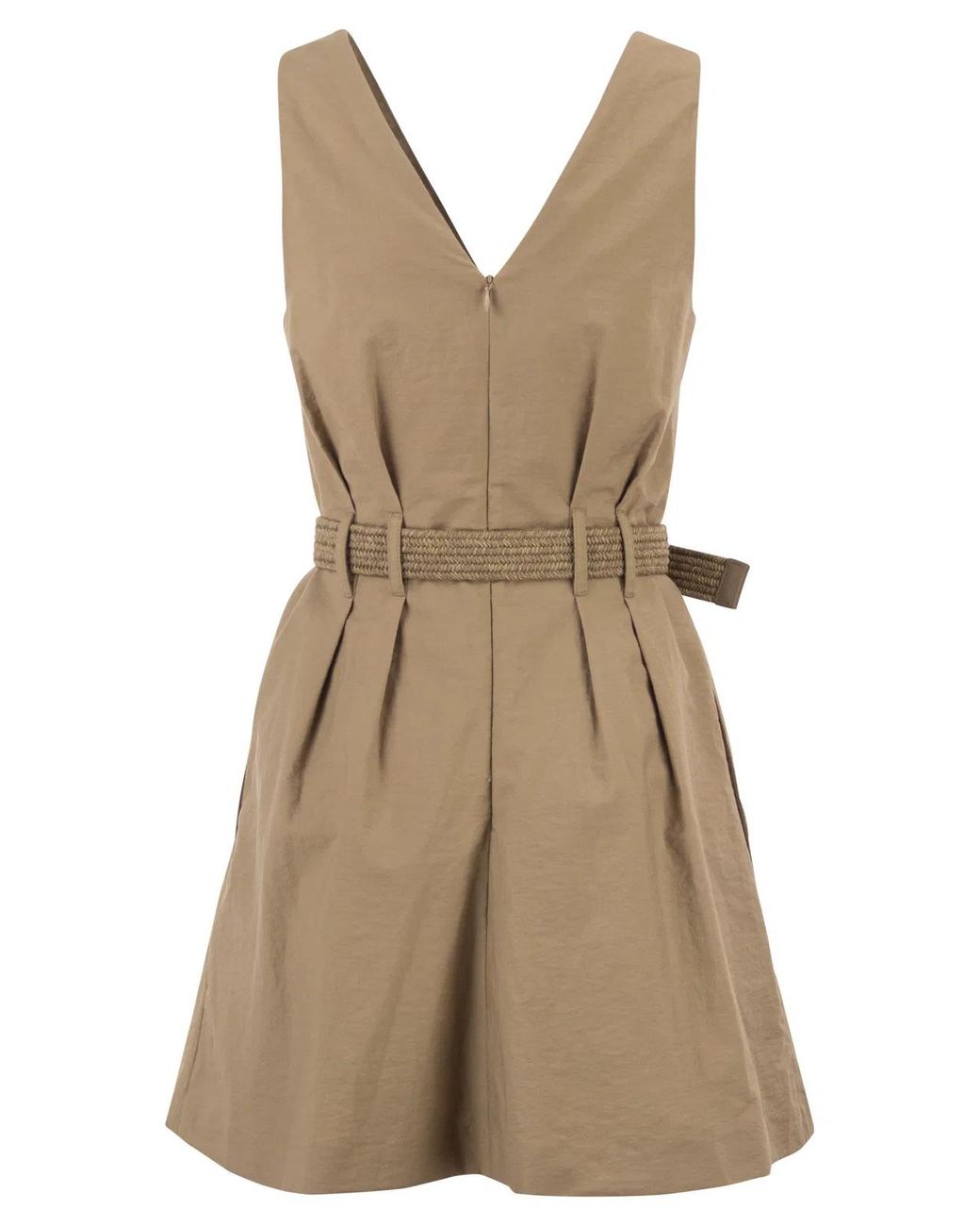Brunello Cucinelli Natural Sleeveless Dress With Braided Belt