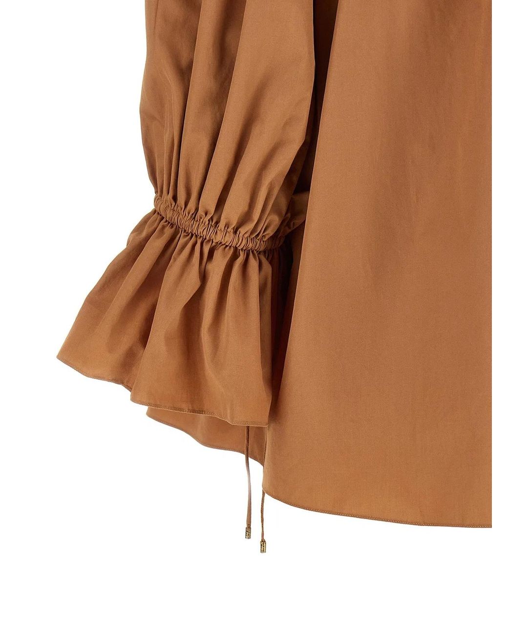 Chloé Brown Ruffled Cotton Blouse With Drawstring Cuffs For