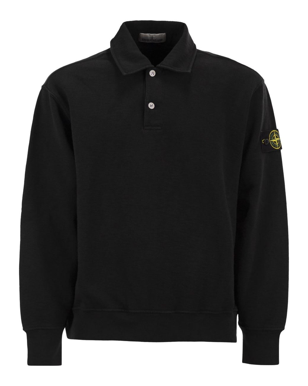Stone Island Black Cotton Sweatshirt With Polo Collar for men