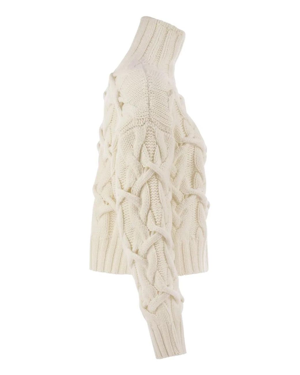 Brunello Cucinelli White Braided High-Necked Cashmere Sweater