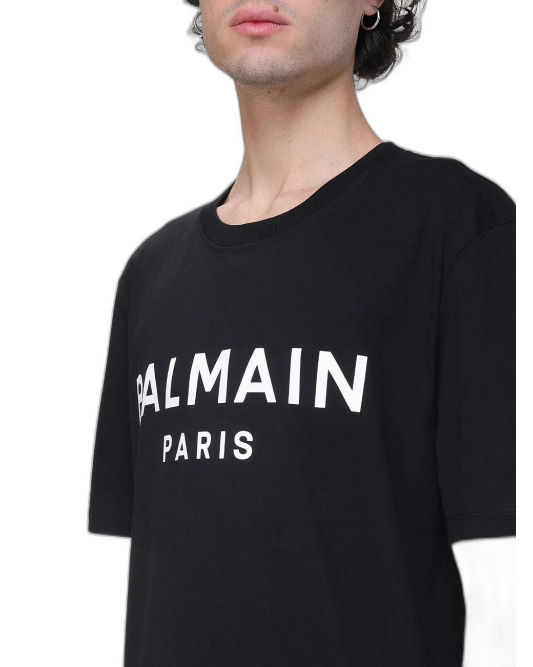 Balmain Black Paris Print T-Shirt for men