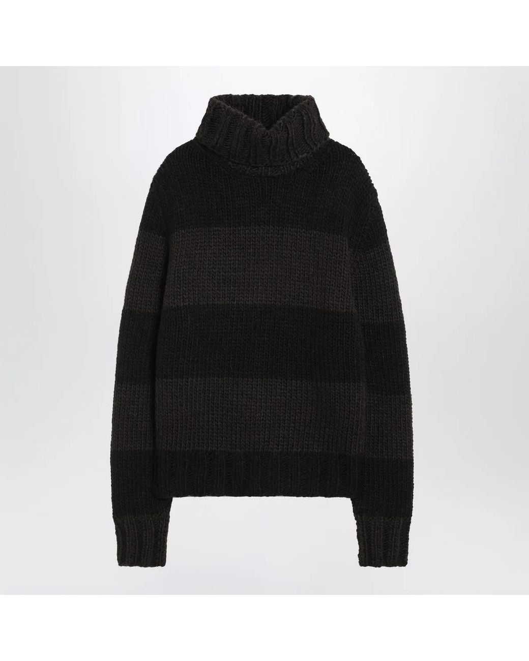 Dolce & Gabbana Black Dolce & Gabbana Striped Wool-Blend Turtleneck Sweater for men