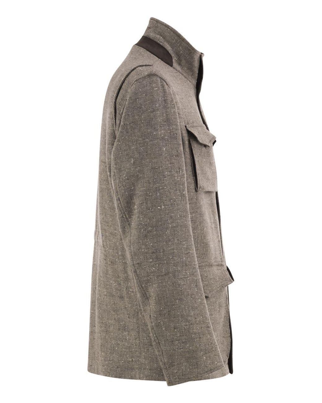 Herno Brown Virgin Wool Field Jacket With Concealed Hood for men