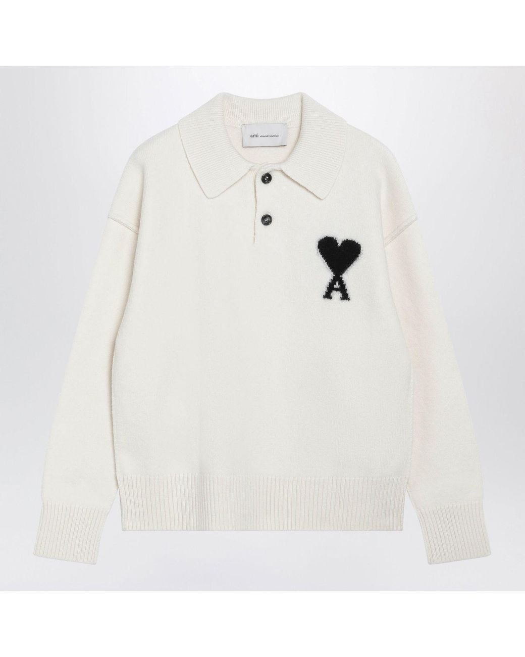 AMI White Ami De Coeur Wool Polo Sweater