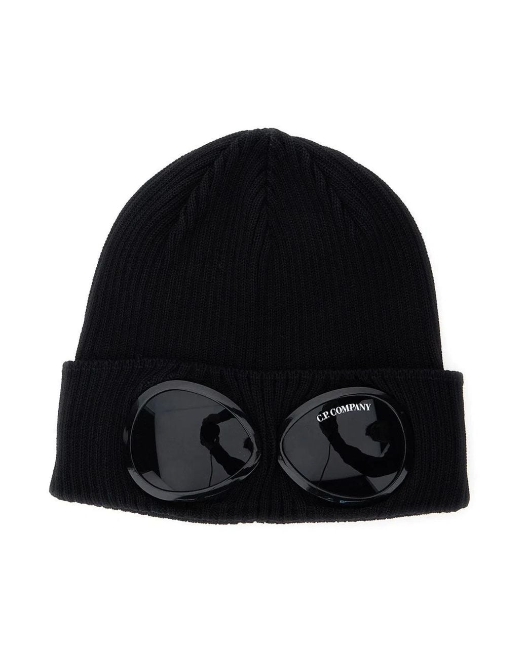 C P Company Black C.P.Company Goggle Rib-Knit Beanie for men