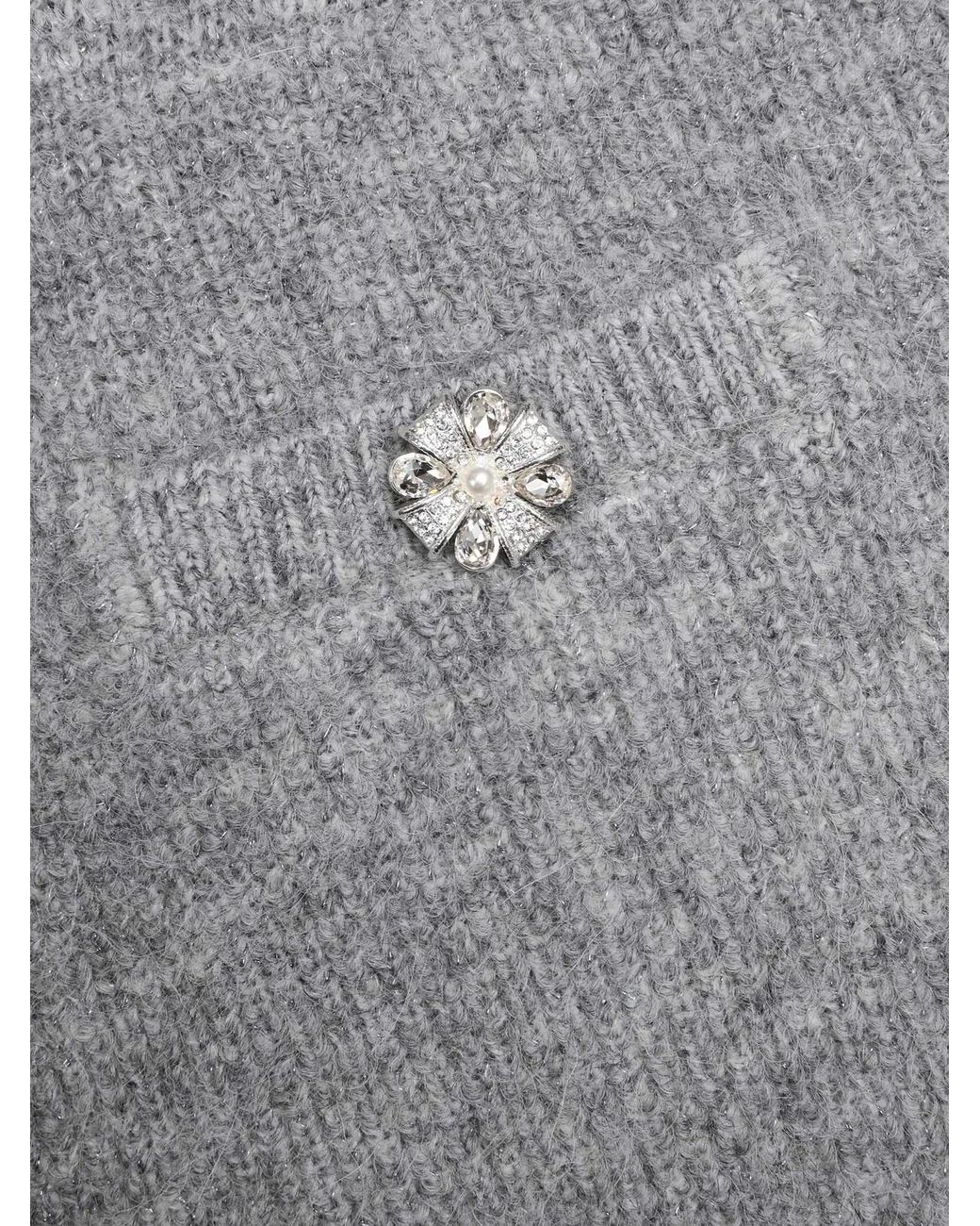 Self-Portrait Gray Fluffy Knit Mini Skirt