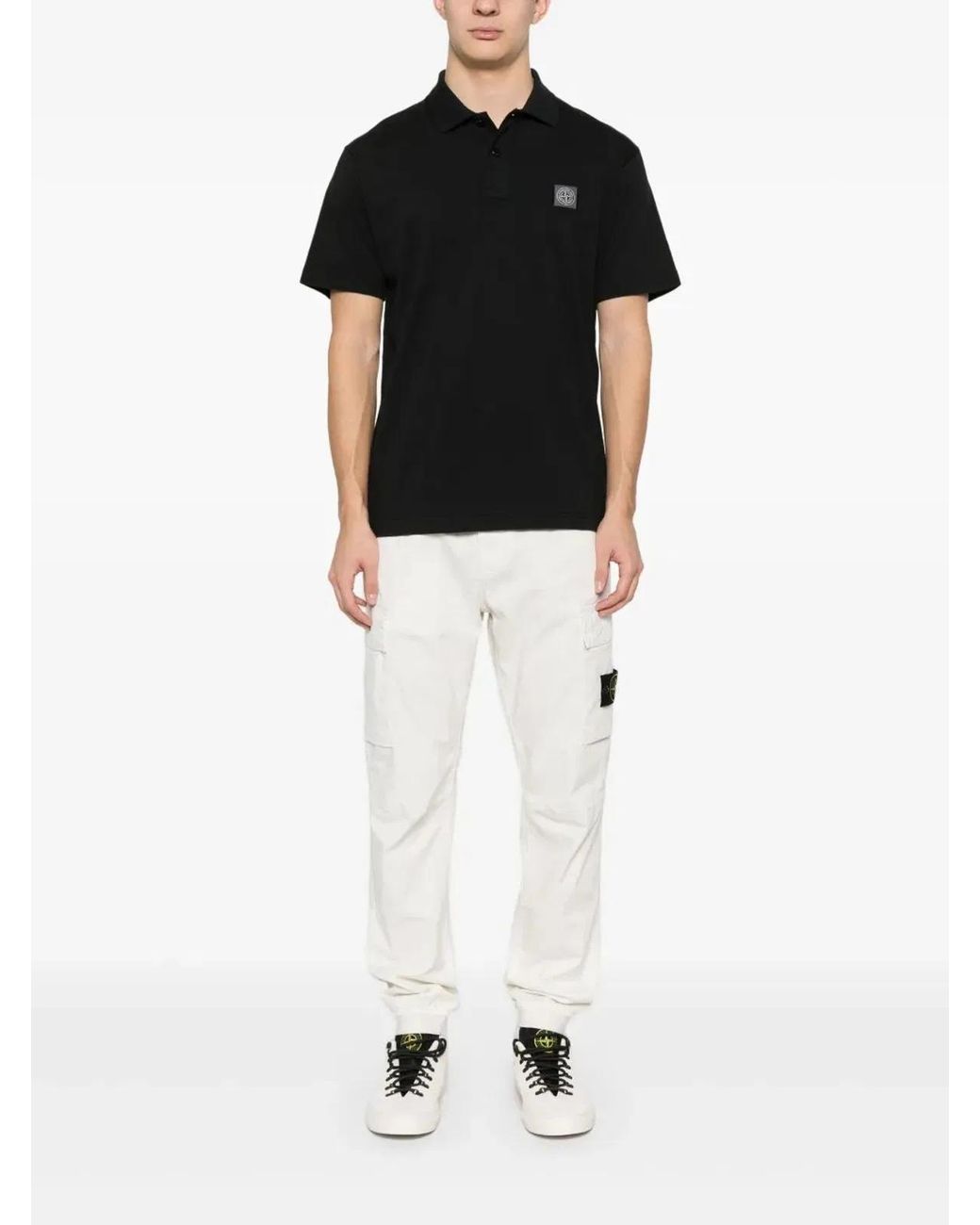 Stone Island Black Compass Patch Polo Shirt for men