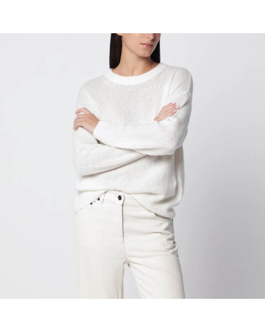 Lisa Yang White Cream Lova Cashmere And Silk Sweater