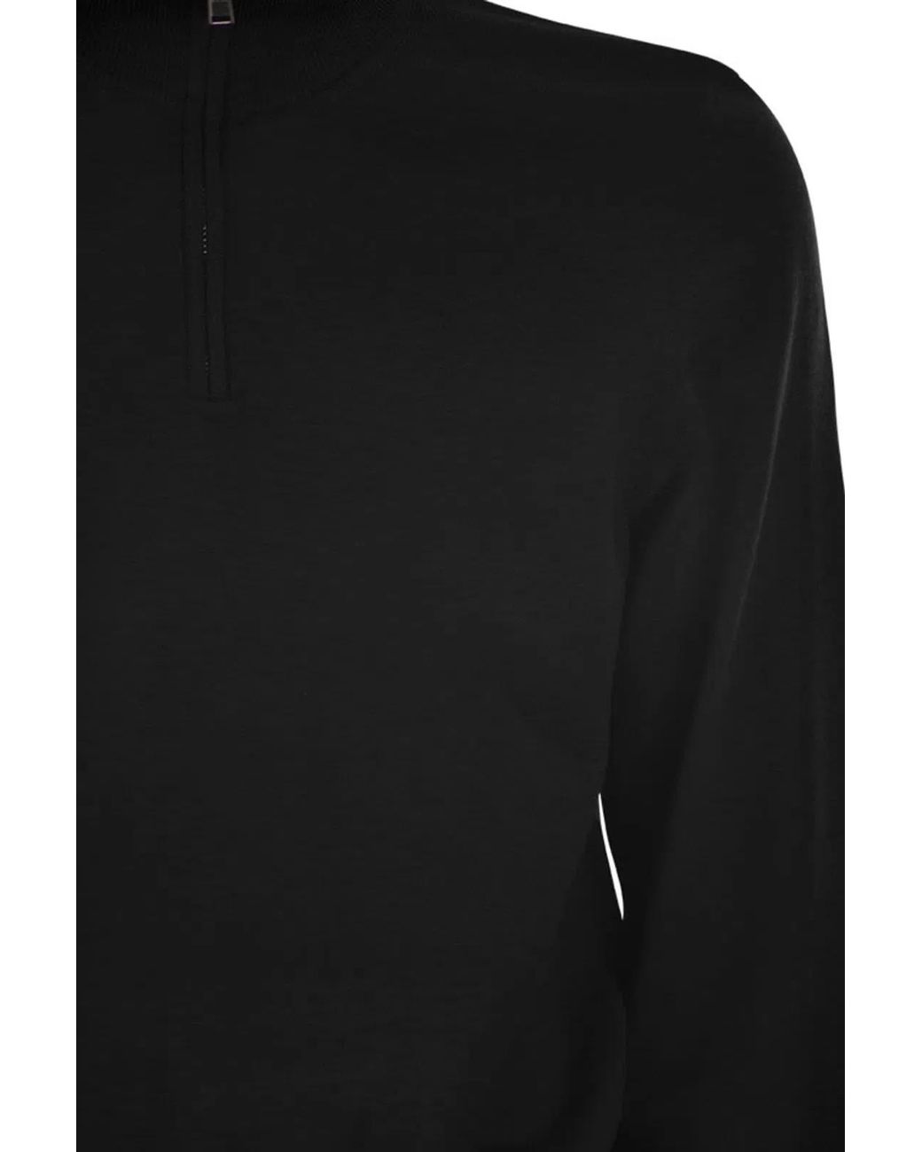 Boss Black Virgin Wool Jumper With Zip Collar for men