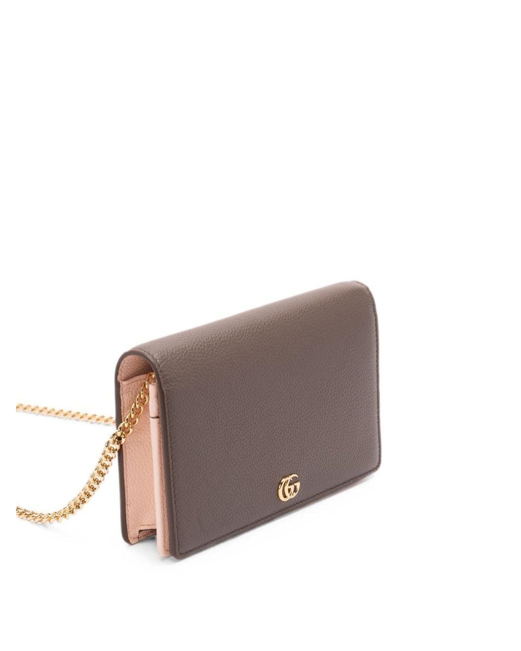 Gucci Brown Marmont Leather Wallet On Chain