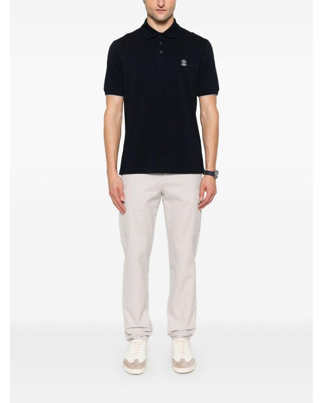 Brunello Cucinelli Black Logo Cotton Polo Shirt for men