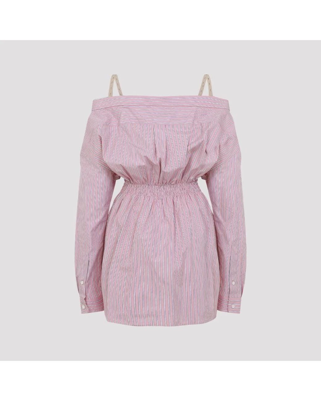 Miu Miu Purple Elasticated Waistband Striped Shirt Mini Dress